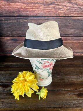 Peter Beaton Nantucket Beige Straw Fedora Hat with Black Band